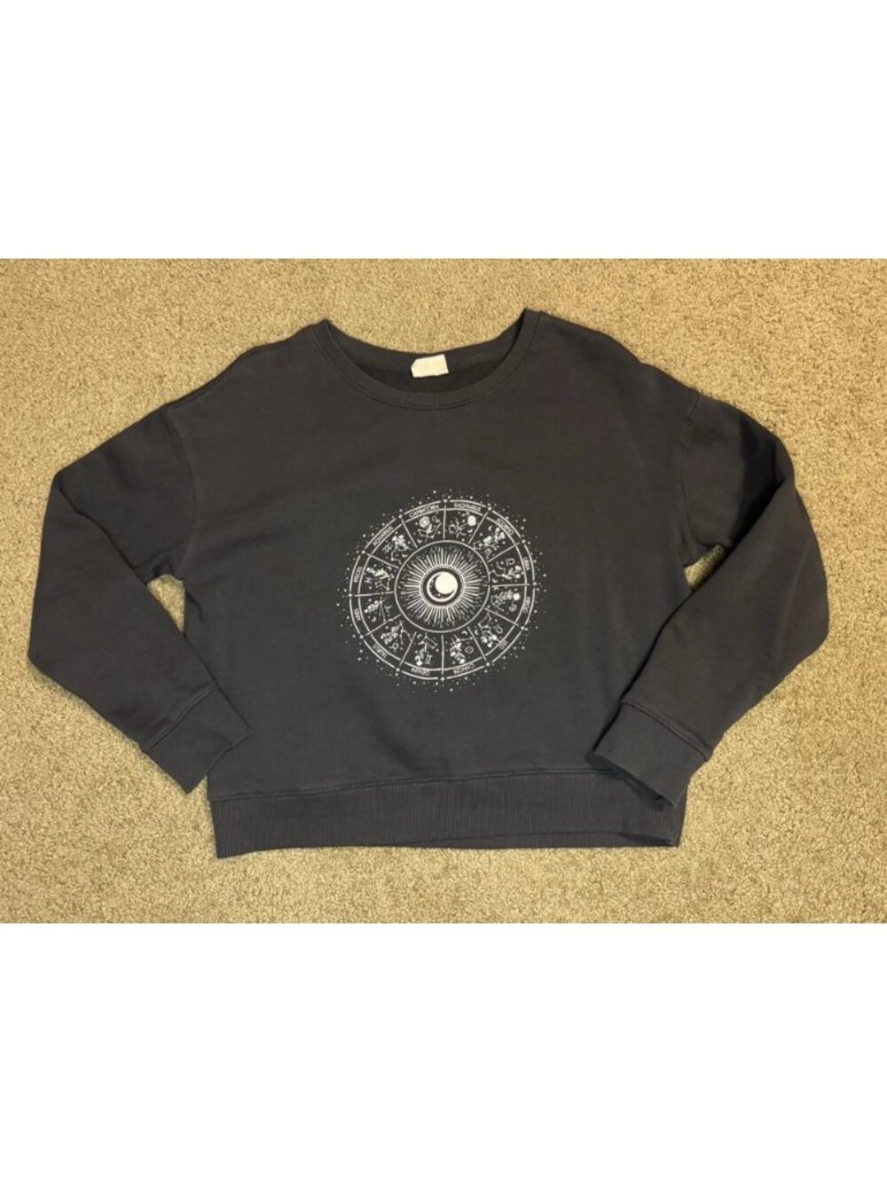 PACT 100% Organic Cotton Zodiac Star Signs Fleece Lined Slouchy Sweatshirt MED